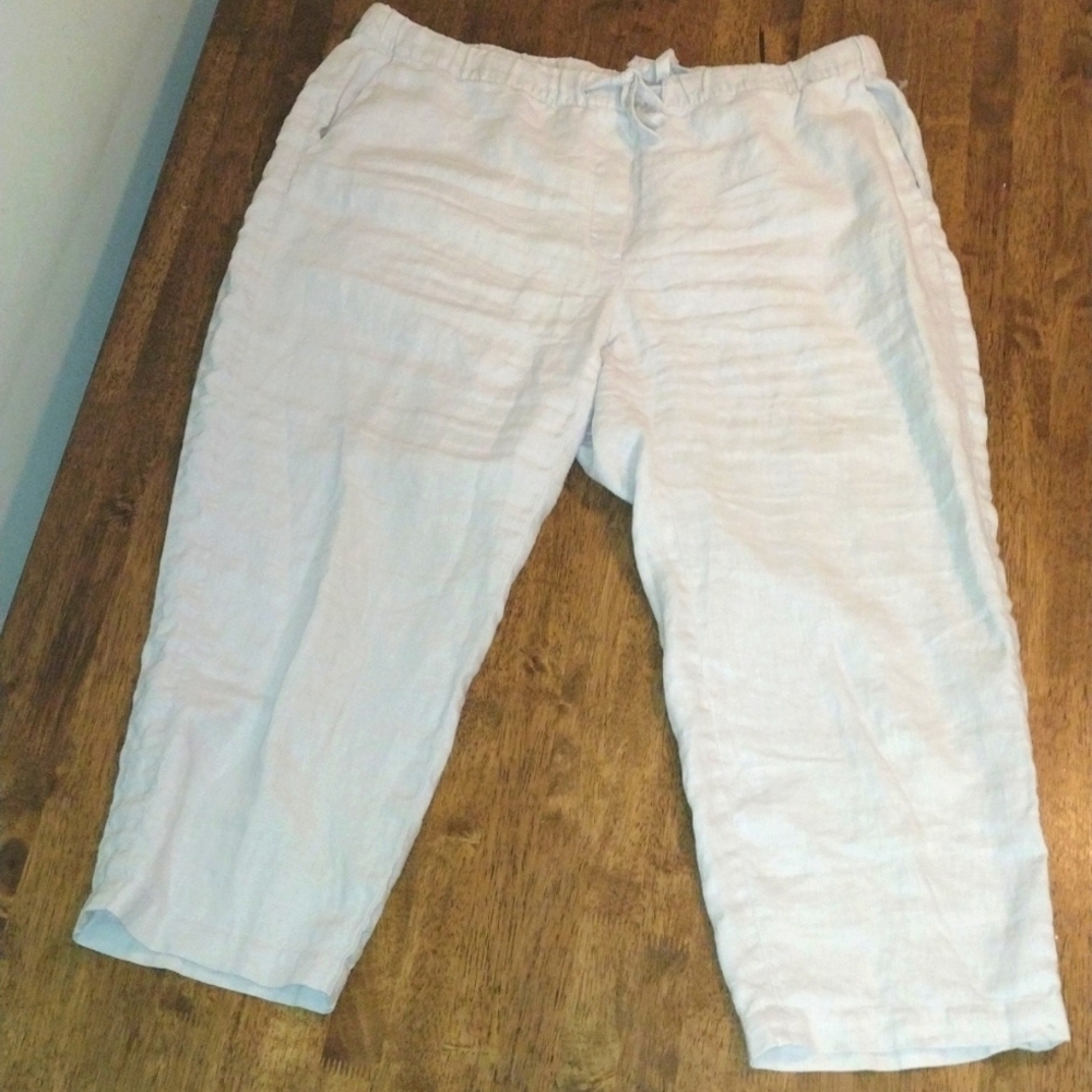 Pure Jill 100% Linen Pants in Sandbar Elastic Waist Pull On Cropped Pants XL